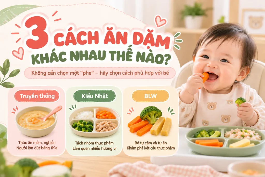 So sánh ăn dặm truyền thống BLW và kiểu Nhật