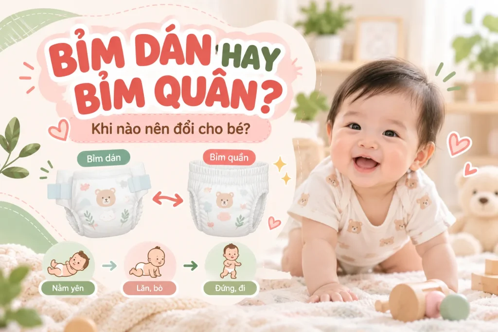Bỉm dán và bỉm quần khác nhau thế nào và khi nào nên đổi