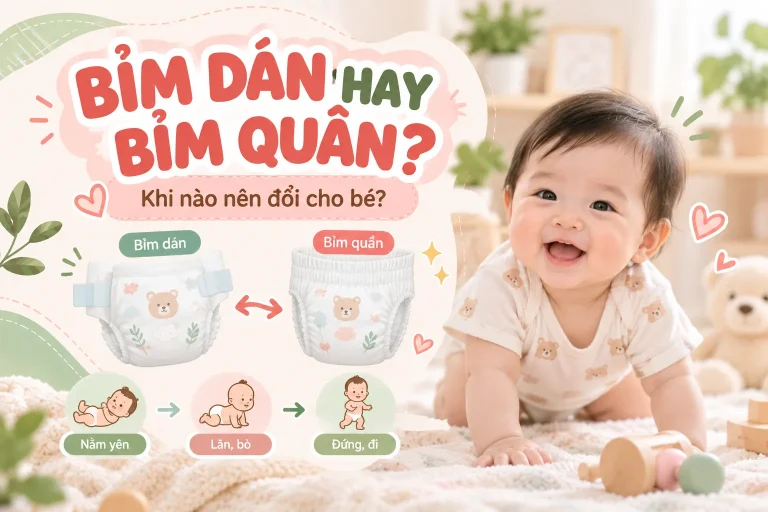 Bỉm dán và bỉm quần khác nhau thế nào và khi nào nên đổi