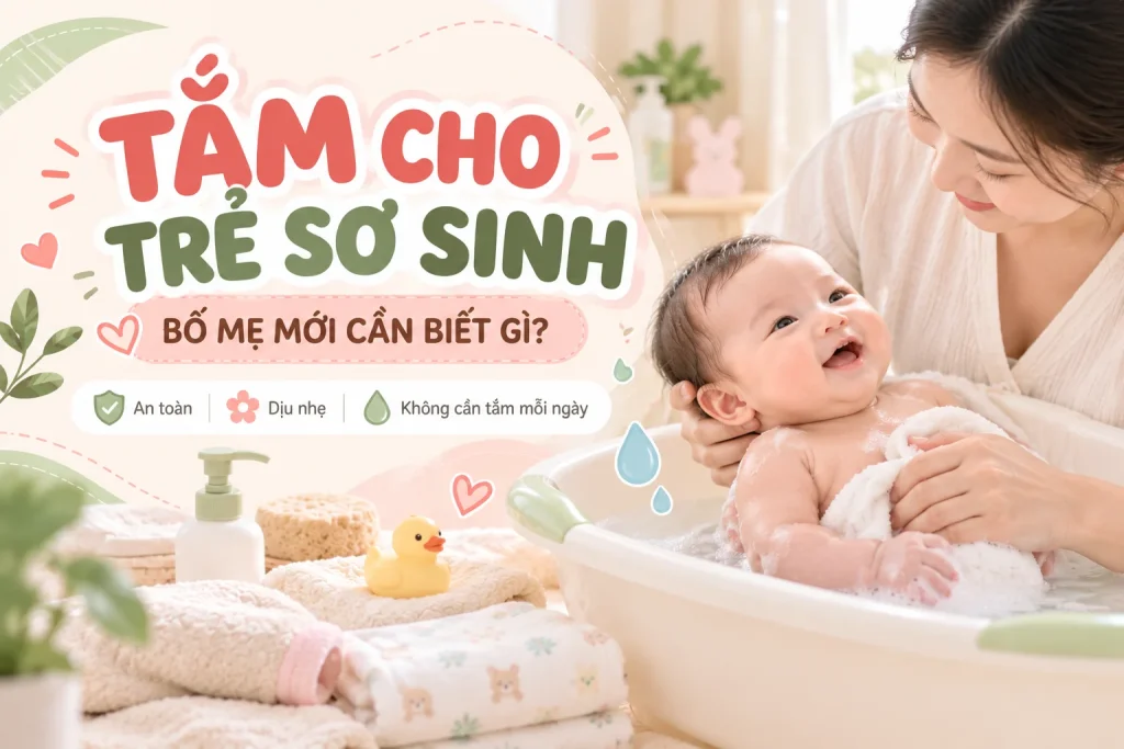 Bố mẹ tắm cho trẻ sơ sinh an toàn và nhẹ nhàng
